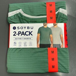 NEW Soybu Men's M 2-Pack Active T-Shirts Medium Tan Green Crew neck Pullover